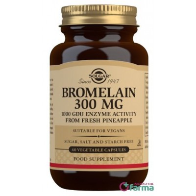 Comprar SOLGAR BROMELINA 300MG 60 CAPSULAS VEGETALES al mejor precio en NuestraFarma, tu farmacia online