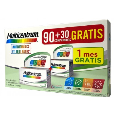 Comprar MULTICENTRUM 90 + 30 COMPRIMIDOS PACK PROMOCIONAL al mejor precio en NuestraFarma, tu farmacia online