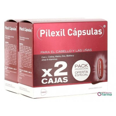 Comprar PILEXIL PARA EL CABELLO Y LAS UÑAS PACK PROMOCIÓN 2 X 100 CÁPSULAS al mejor precio en NuestraFarma, tu farmacia online